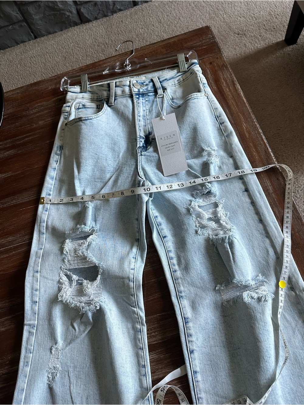 RISEN BOUTIQUE DENIM Boho High-Rise Wide Leg Distressed Jeans - Light Wash - Picture 12 of 13